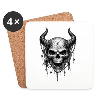 Horned Skull Gothic Horror Graphic - Coasters (set of 4) - white - Front