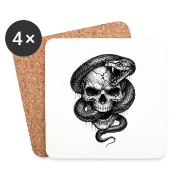 Skull With Snake Gothic Horror Graphic - Coasters (set of 4) - white - Front