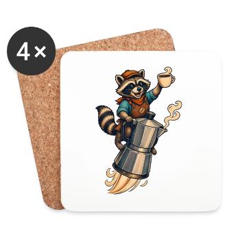 Kaffee Raketen-Waschbär - Untersetzer (4er-Set) - Weiß - Vorne