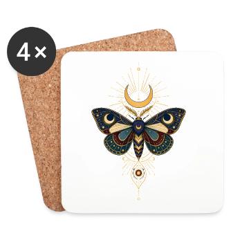 Golden Moon Butterfly with Star Rays - Coasters (set of 4) - white - Front