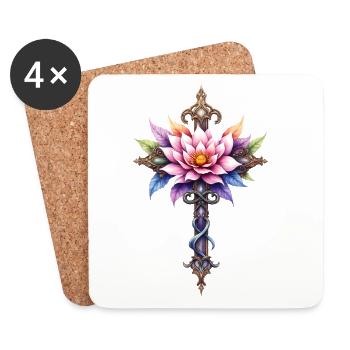 Floral Lotus Cross: Ornamental Dagger - Coasters (set of 4) - white - Front