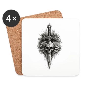 Graphique gothique de la dague Skull Rose - Dessous de verre (lot de 4) - blanc - Devant