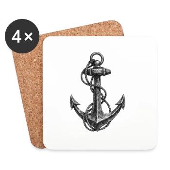 Anchor Sketch Nautical Graphic - Coasters (set of 4) - white - Front