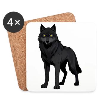 Black wolf with yellow eyes - Coasters (set of 4) - white - Front
