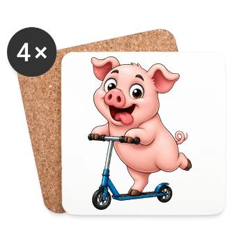 Pig Scooter Scooter Funny Farm Motif - Coasters (set of 4) - white - Front