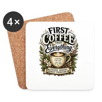 Coffee first! Gift to Coffee Lovers - Coasters (set of 4) - white - Front