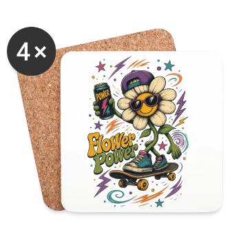 Flower Power Skateboard Flower – Cool Retro Hippi - Coasters (set of 4) - white - Front
