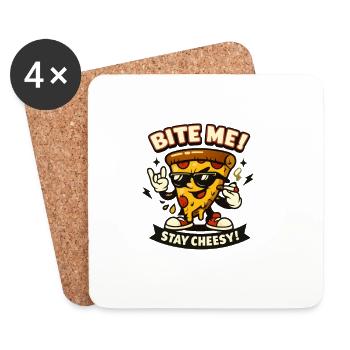Bite Me Stay Cheesy – Cool Pizza Slice - Coasters (set of 4) - white - Front