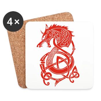 Viking Wolf Dragon (Red) - Coasters (set of 4) - white - Front