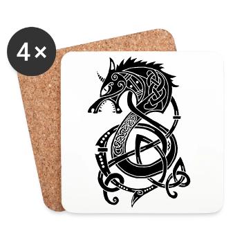 Viking Wolf Dragon (Black) - Coasters (set of 4) - white - Front