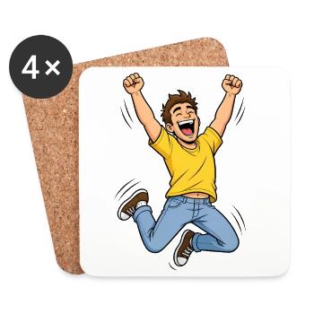 Jubilant Man in the Jump – Comic Winner Success - Coasters (set of 4) - white - Front