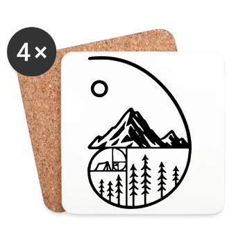 Mountain Camping Nature Minimalist - Coasters (set of 4) - white - Front