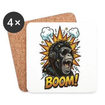 Cool chimpanzee with headphones comic design - Coasters (set of 4) - white - Front