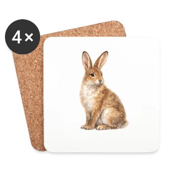 Watercolor Rabbit Motif - Coasters (set of 4) - white - Front