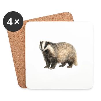 Watercolor Badger Illustration - Coasters (set of 4) - white - Front