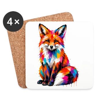 Colorful fox with splashes of color - Coasters (set of 4) - white - Front