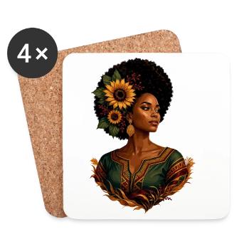 Afro Woman Sunflower Crown - Coasters (set of 4) - white - Front
