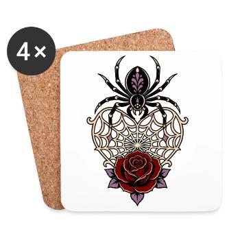 Black Widow Spiderweb Heart Rose - Coasters (set of 4) - white - Front