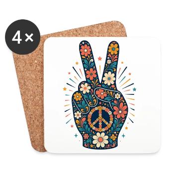 Floral Peace Sign Floral Style - Coasters (set of 4) - white - Front
