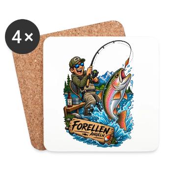 Forellenangeln Comic-Abenteuer - Untersetzer (4er-Set) - Weiß - Vorne