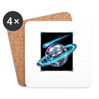 Saturn's neon Orb - Coasters (set of 4) - white - Front
