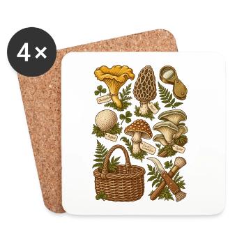 Mushrooms in the forest – botanical illustration - Coasters (set of 4) - white - Front