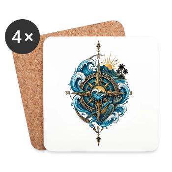 Boussole Polynésienne - Esprit Océan & Voyage - Dessous de verre (lot de 4) - blanc - Devant