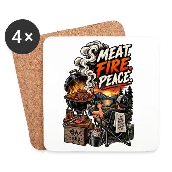 Meat, Fire, Peace, BBQ - Coasters (set of 4) - white - Front