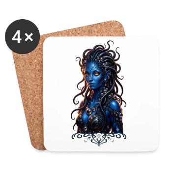 Blue Goddess of Luminous Tentacles - Coasters (set of 4) - white - Front