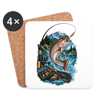 Poissons arc-en-ciel sautent au lac de montagne - Dessous de verre (lot de 4) - blanc - Devant