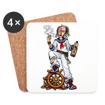Captain Raucher at the helm - Coasters (set of 4) - white - Front