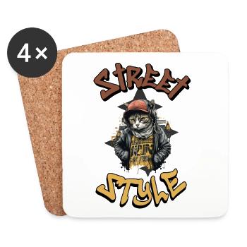 Cat Streetstyle Hip Hop Rap Cool - Coasters (set of 4) - white - Front