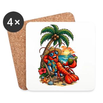 Hawaiian lobster on the beach - Coasters (set of 4) - white - Front