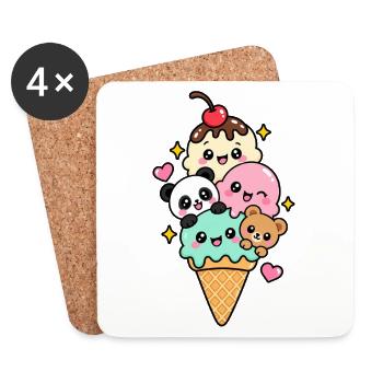 Glaces kawaii  - Dessous de verre (lot de 4) - blanc - Devant