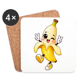 Ambiance de dessin animé de Banane Clignante - Dessous de verre (lot de 4) - blanc - Devant