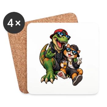 Dino & Cat: Sunglasses Duo - Coasters (set of 4) - white - Front