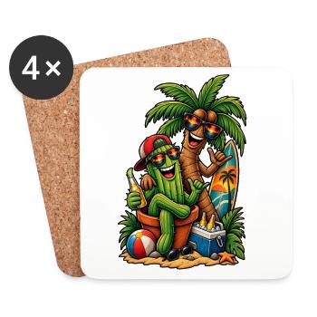 Cactus & Palmier : Fête de surfeurs d’été - Dessous de verre (lot de 4) - blanc - Devant