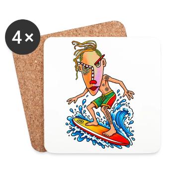 Surfer Cartoon Wave Hero - Dessous de verre (lot de 4) - blanc - Devant
