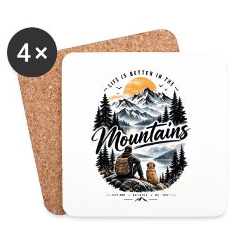 La vie est meilleure à la montagne – Adventur en plein air - Dessous de verre (lot de 4) - blanc - Devant