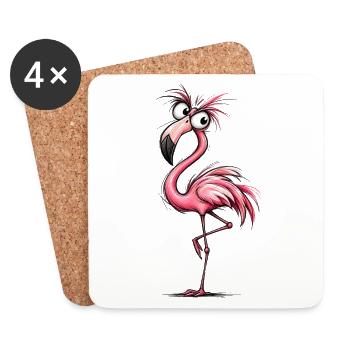 Flamingo Cartoon Pink Groove - Coasters (set of 4) - white - Front