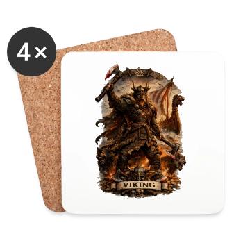 Guerrier viking féroce en bannière éclairée par le feu - Dessous de verre (lot de 4) - blanc - Devant