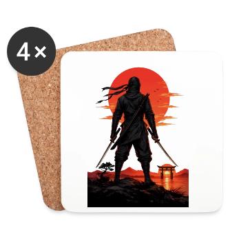 Ninja at Sundown by Torii Gate - Coasters (set of 4) - white - Front