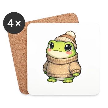 Cuddly frog in winter sweater - Coasters (set of 4) - white - Front