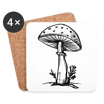 Champignon - Illustration - Dessous de verre (lot de 4) - blanc - Devant