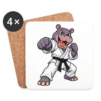 Hippopotame fort en karaté - Dessous de verre (lot de 4) - blanc - Devant