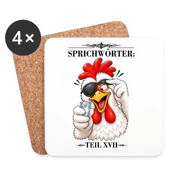 Sprichwort Blindes Huhn findet mal ein Korn - Untersetzer (4er-Set) - Weiß - Vorne