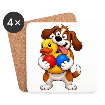 Surcharge excitée de jouets qui couinent du chien - Dessous de verre (lot de 4) - blanc - Devant