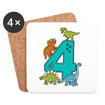 4e anniversaire Dinosaure 4 ans - Dessous de verre (lot de 4) - blanc - Devant