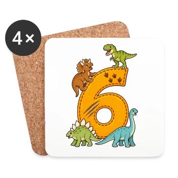 6th Birthday Dinosaur – Dino Kids - Coasters (set of 4) - white - Front