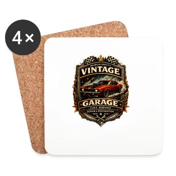Blason vintage de garage - Dessous de verre (lot de 4) - blanc - Devant